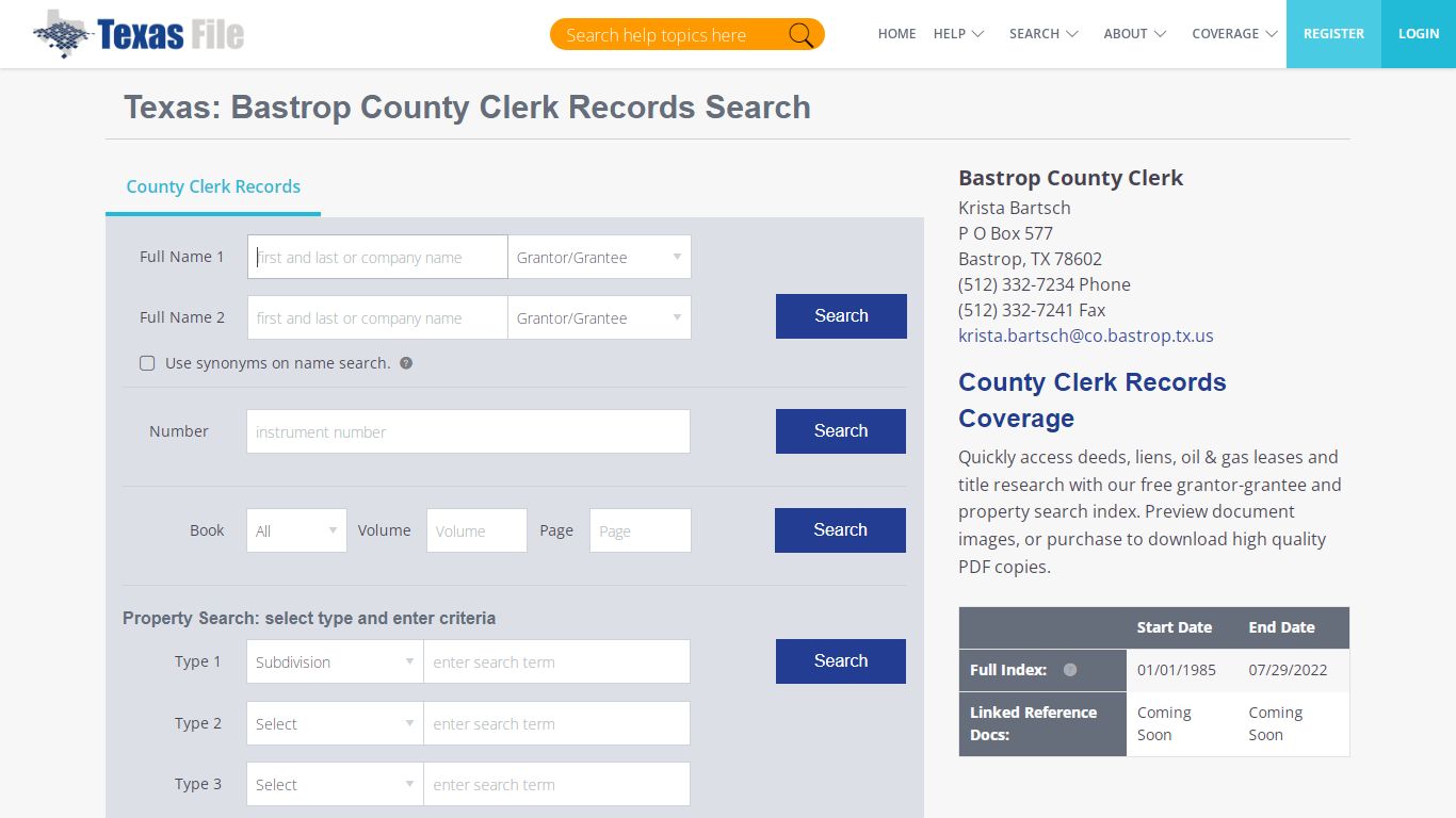 Bastrop County Clerk Records Search | TexasFile