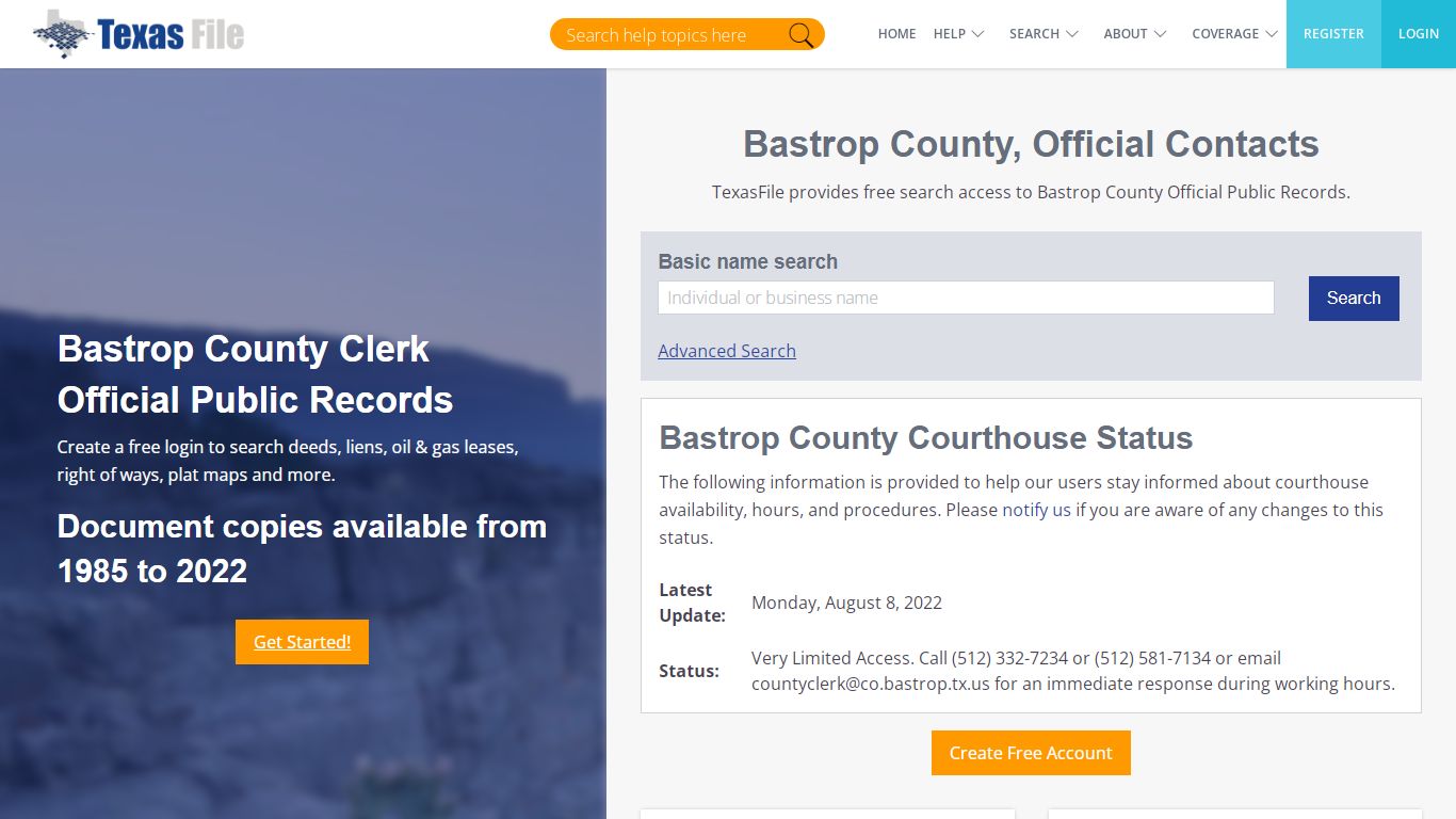 Bastrop County Clerk Official Public Records | TexasFile